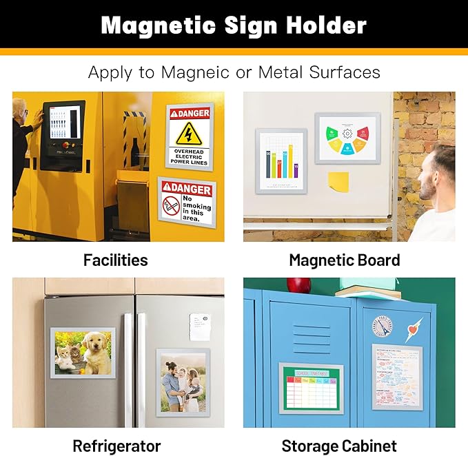 5Packs Magnetic Frames for Refrigerator - 8.5x11 Magnetic Sign Holder with Metal Surface - File/Paper/Document Holder & Photos/Picture/Poster Frame for Home/Office (Silver)