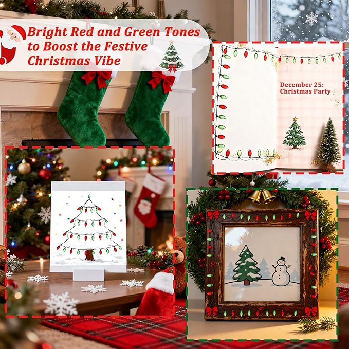 2 Sheets Christmas Lights Stickers for Crafts, 3D Christmas Light Embellishment Stickers, Gem Border Dimensional Sticker, Glitter Glue Stickers for Festive Crafts, Scrapbooking and Decoration