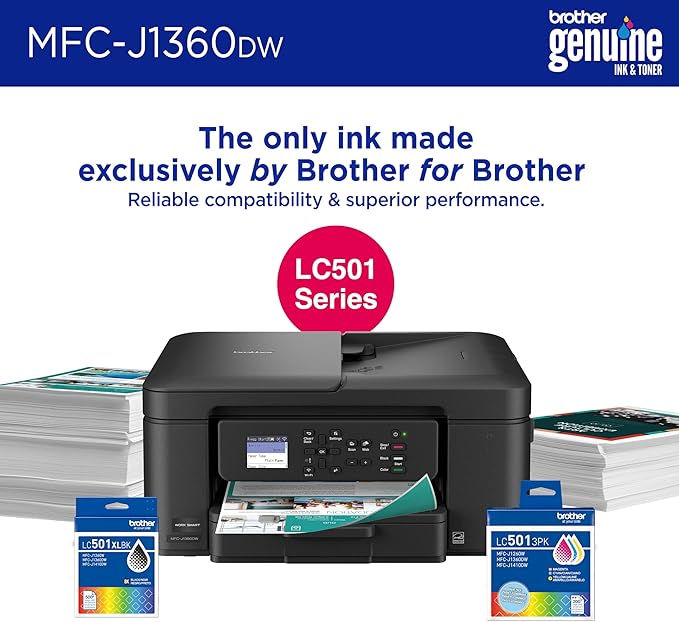 Brother Work Smart 1360 Wireless Color Inkjet All-in-One Printer with Automatic Duplex Printing and 1.8” Color Display | Includes Refresh Subscription Trial(1) (MFC-J1360DW) (Uses LC501 Series Inks)