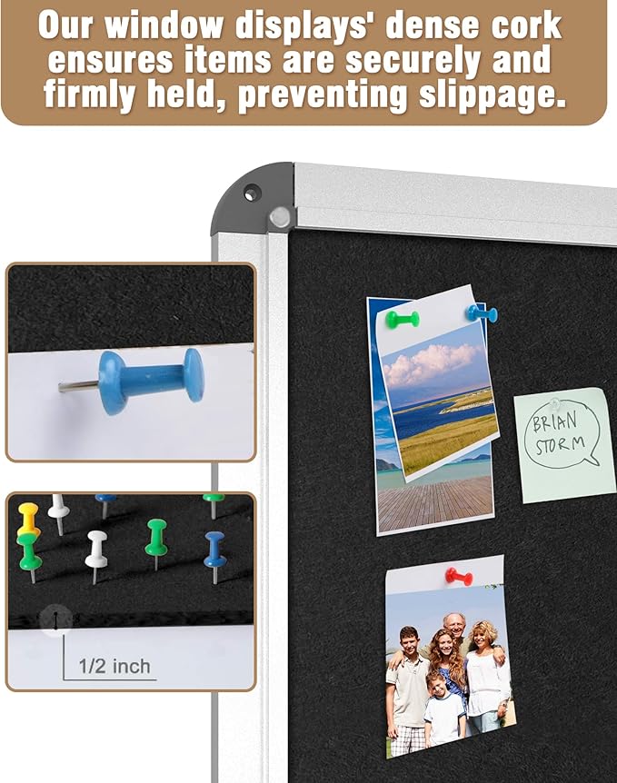 26"x20" Enclosed Bulletin Board, Lockable Weather-Resistant Aluminum Cork Noticeboard for School & Office, Silver Frame w/Black Flet