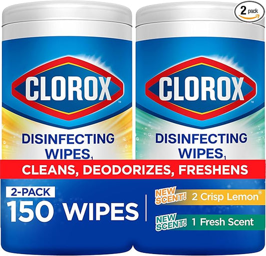 Clorox Disinfecting Wipes Value Pack, Bleach Free Cleaning Wipes, 75 Count Each, Pack of 2, Packaging May Vary