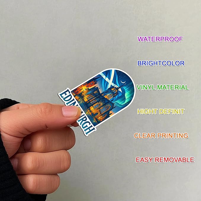 100 PCS Scotland Stickers Pack, Vinyl Waterproof Decals of Edinburgh Glasgow Highland Cow Castles and Scottish Symbols, Travel Souvenir Gift for Kids Teens Adults Scrapbook Laptop Water Bottle