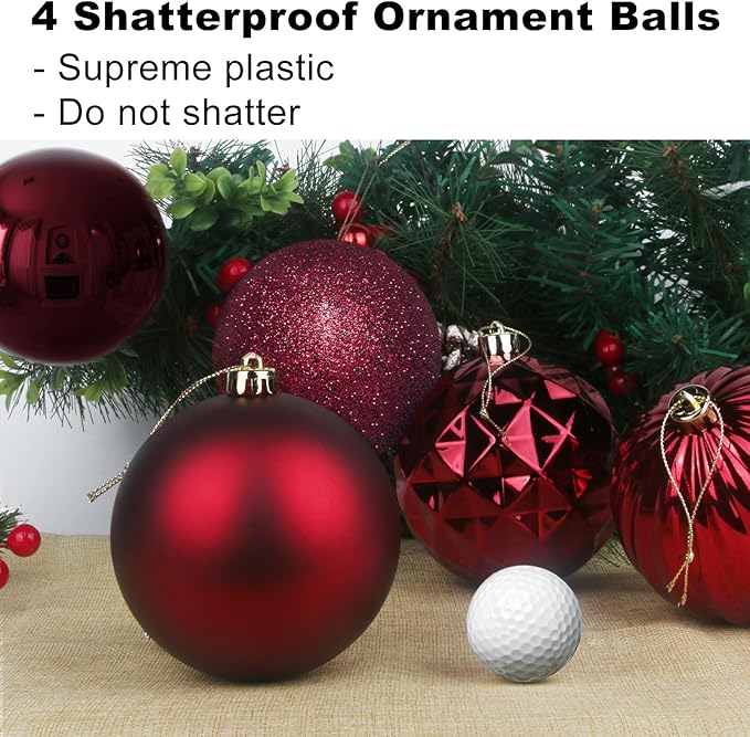 Maroon Large Christmas Balls-Christmas Tree Decoration Ornaments Shatterproof Hanging Balls for Hanukkah New Year Valentine Holiday Decorations Burgundy Wine Red Dark Red Ornaments-XL(4.0'')4PCS
