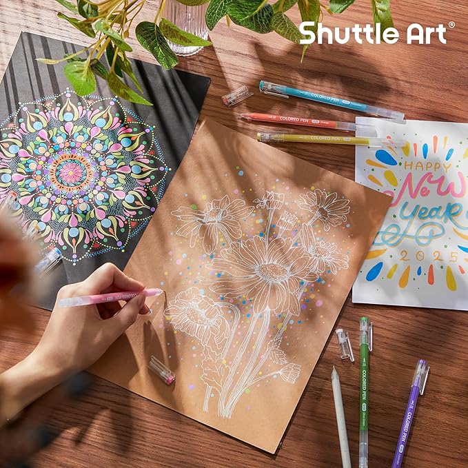 Shuttle Art 30 Colors Cute Journal Pens 0.6mm Fine Point Colored Gel Pens for Black Paper Adult Coloring Writing Drawing Journaling Note Taking School Office Home