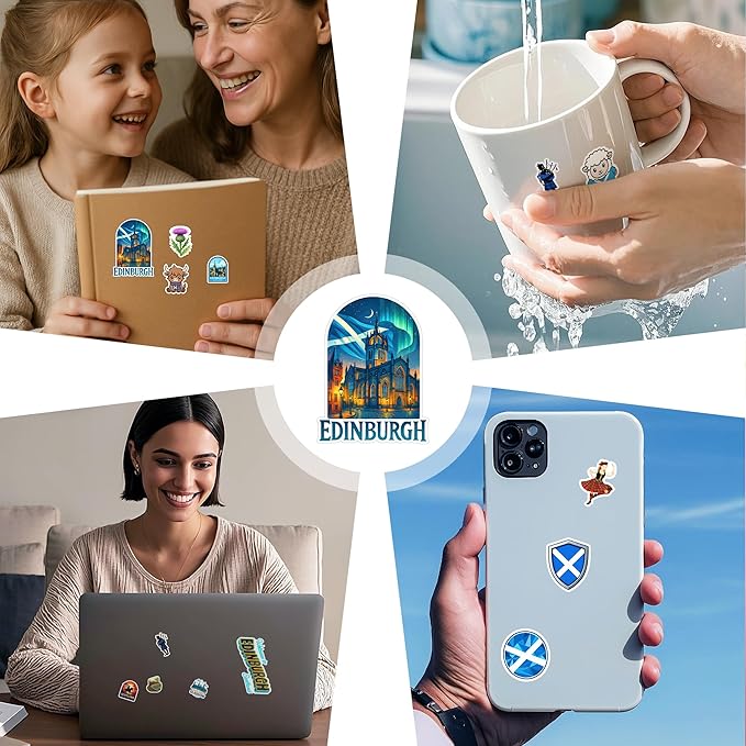 100 PCS Scotland Stickers Pack, Vinyl Waterproof Decals of Edinburgh Glasgow Highland Cow Castles and Scottish Symbols, Travel Souvenir Gift for Kids Teens Adults Scrapbook Laptop Water Bottle