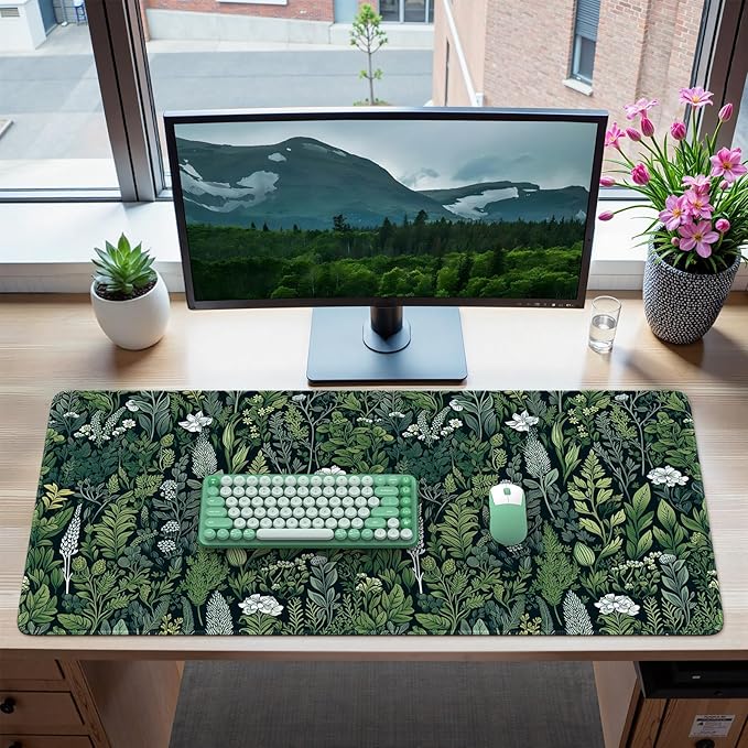 iCasso Desk Mat, Big Desk Pad, XXL Extended Gaming Mouse Pad, Large Mouse Pad for Desk Rubber Base Mousepad with Stitched Edges, Keyboard Mouse Mat (Dark Green)