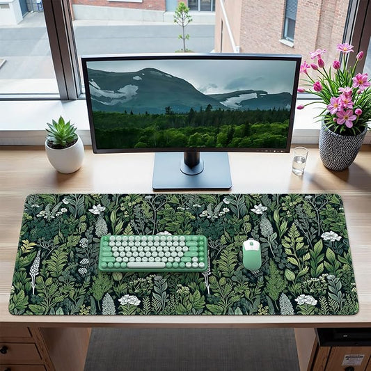iCasso Desk Mat, Big Desk Pad, XXL Extended Gaming Mouse Pad, Large Mouse Pad for Desk Rubber Base Mousepad with Stitched Edges, Keyboard Mouse Mat (Dark Green)