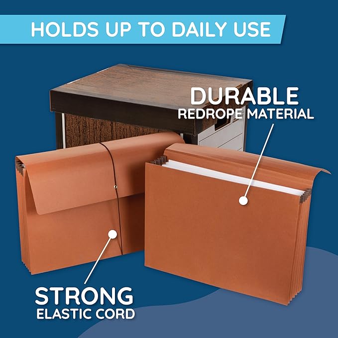 Blue Summit Accordion File Wallet with Flap and Cord Closure, Legal Size, 3” Expansion – 10 Pack