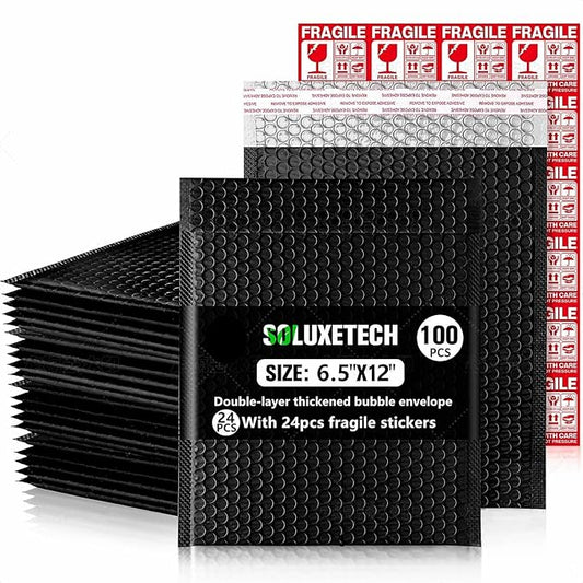 Bubble Mailers 6x12'' 100 Pack and 24PCS Fragile Stickers Black Thick Waterproof Padded Poly Envelopes Bubble Wrap Mailers Self Seal Shipping Bags for Mailing Small Business Homes Envelope Mailers #0