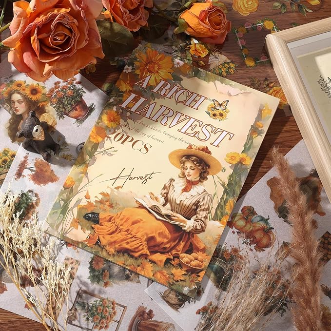 Scrapbook Stickers 20 Sheets 240 Pre-Cut Washi Stickers for Journaling PET Transparent Book Sticker Sunflower Sticker Decorative or DIY Paper Crafts, Arts and Crafting Projects