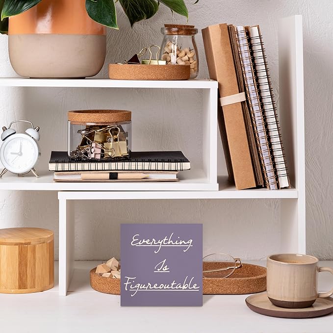 Inspirational Purple Office Decor, Every Thing is Figure Outable Motivational Office Accessories Wooden Box Sign, Positive Gifts for Women, Men Wall Desk Shelf Tabletop Decoration 5x5In
