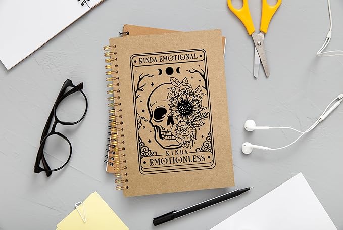 Floral Skull Notebook, Goth Gothic Notebook Journal, Witchy Journal, Goth Office Supplies, Spiral Notebook 5.5x8.3, Kinda Emotion Kinds Emotionless Kraft Paper