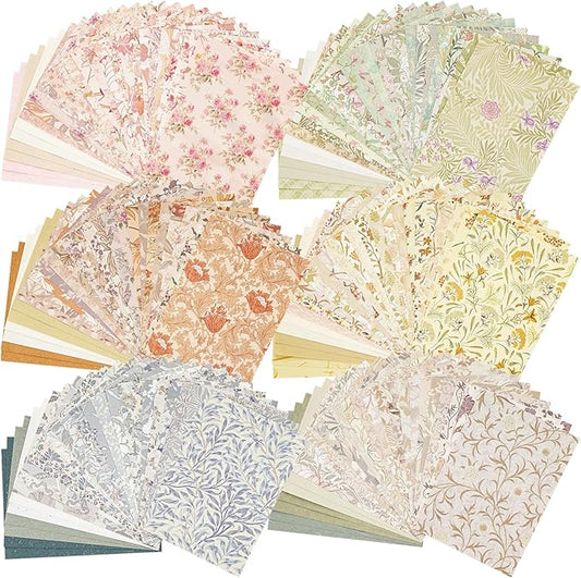 240 Pcs Vintage Floral Scrapbook Paper & Textured Paper & Label Journaling Stickers Assorted Set - 6 Pack Mixed Special Paper for Scrapbooking Planner Junk Journal Supplies Collage 4.1x5.8 Inch A6