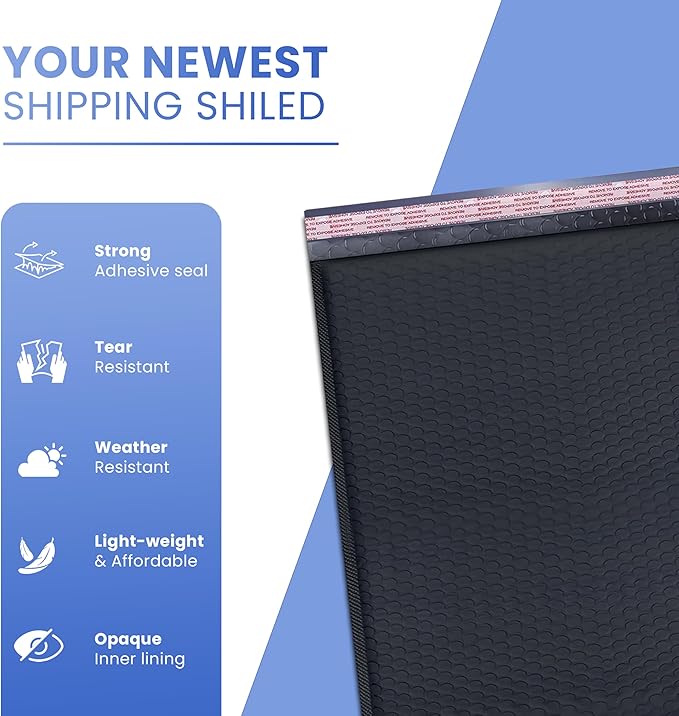 Black 10.5x16 Inch Large Poly Bubble Mailers #5 | Padded Envelopes with Self Seal | Air Lined Cushioned Bubble Mailer | Usable Size 10.5x15 | 100 Pack Bulk | Lightweight shipping Bags | Made in USA