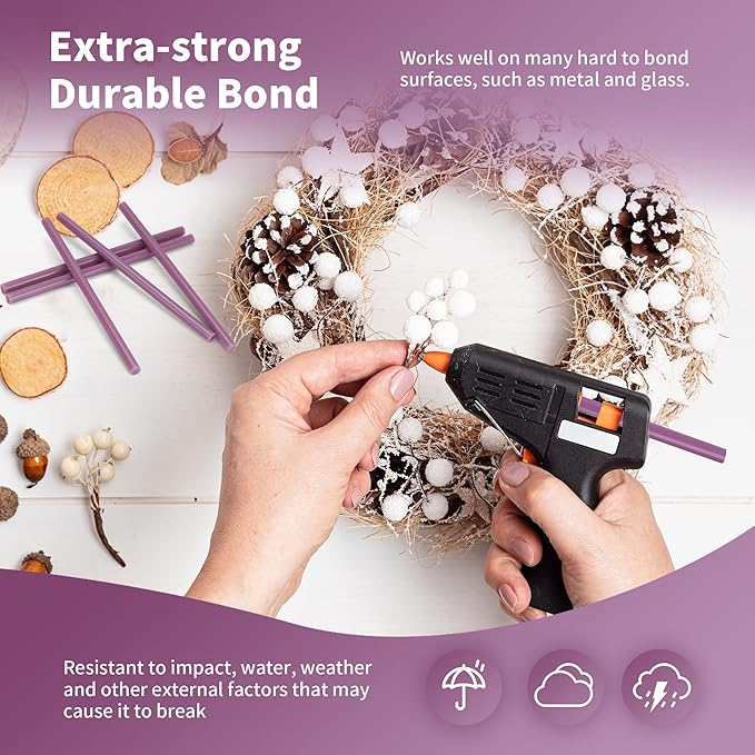 MATUFF light purple Hot Glue Sticks Mini 0.27" x 5.9 inches, Hot Melt Mini Glue Sticks Colored for All Temperature Mini Glue Guns, for Craft Arts and Wedding Cards Stamp Sealing, Bulk hot Glue 60 Pack