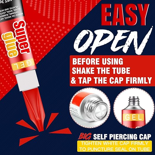 3 Gram (Pack of 6) Single use Super Glue Gel, Super Fast, Thick & Strong Adhesive Superglue, Cyanoacrylate Glue for Hard Plastics, DIY Craft, Ceramics, Frame, Leather, Metal Etc