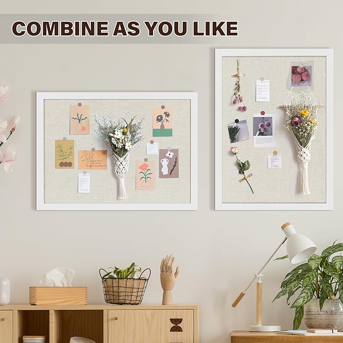 Cork Board Bulletin Board 18" x 24", 2-Pack Large Linen Corkboards with Frame for Walls, Cute Picture Display Pin Board Vision Board for Room School Office Bedroom 40 Pushpins Vintage White