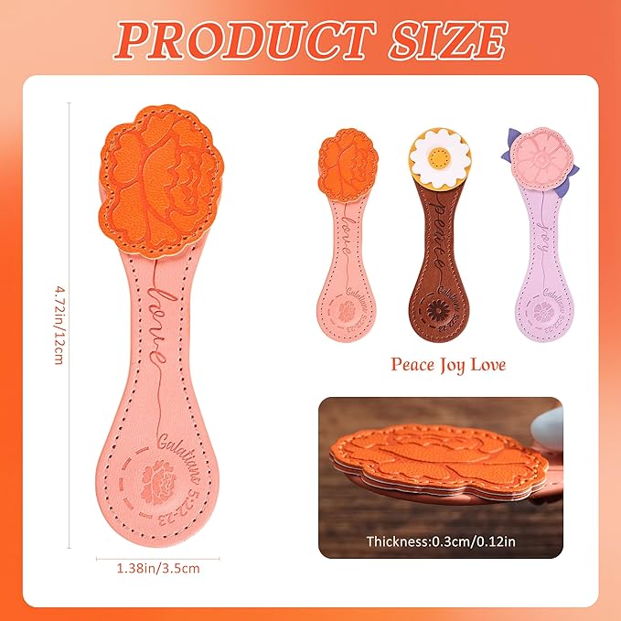 3 PCS Fruit of Spirit Magnetic Leather Bookmarks, Floral Patterns (Love Joy Peace) of Galatians, Bible-Inspired Page Markers, Double-Sided Clips, Gift for Book Lovers, Students, Book Accessories