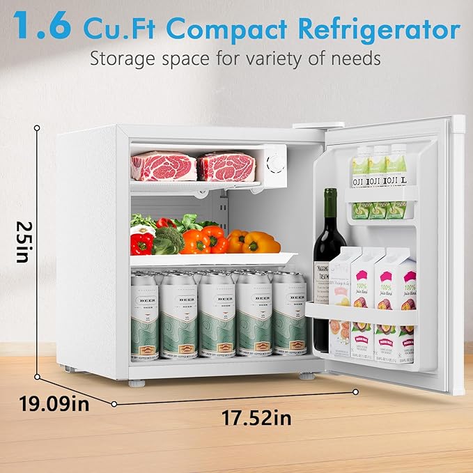 COWSAR 1.6 Cu.Ft Compact Fridge with Freezer, Small Refrigerator with 7 Temperature Settings, Energy-efficient Low Noise Fridge Suitable For Dorm, Office, Bar, RV, Bedroom, Commercial