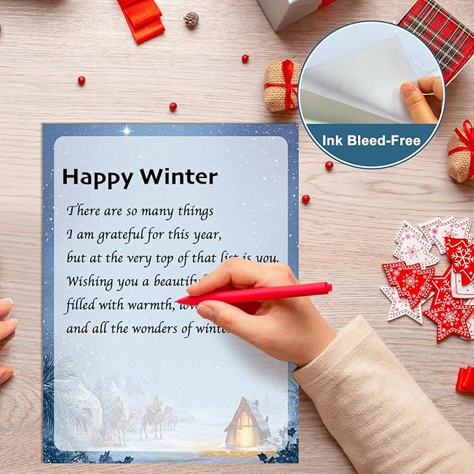 250Pcs Christmas Stationery Paper and Envelope Set with 100 Letterhead Papers and 50 Envelopes, 10 Design for Letter Writing Invitations Computer Holidays Party Notes, 8.5x11 Inch-Nativity