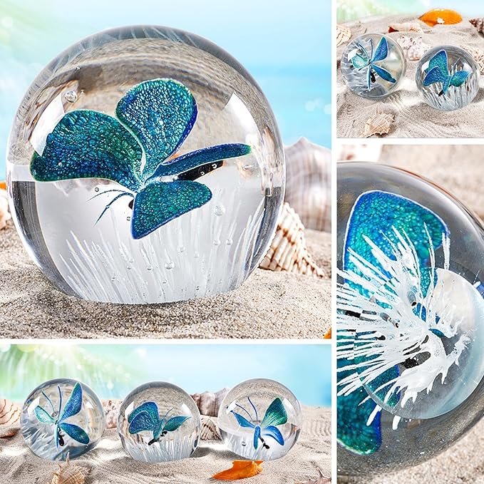 EUSTUMA Hand Blown Glass Butterfly Paperweight for Office Desk,Home Decor Collectible