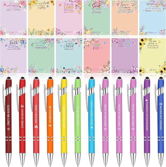 Geyee 24 Pcs Religious Sticky Notes with Bible Verse Pens Fun Notepads for Adults Coworkers Nurse 3 x 4 Inch to Do List Notepads with Sayings Pen for Lab Week Gifts Teacher Office Supplies