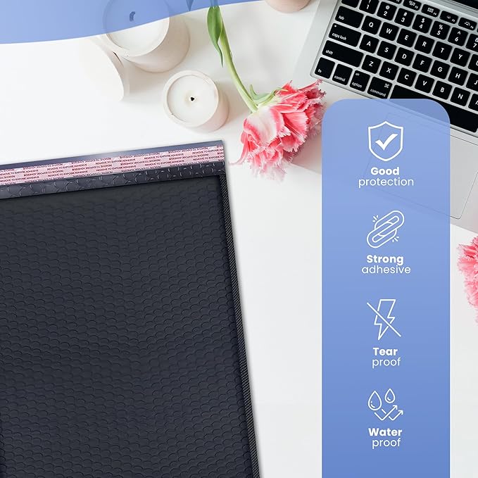 Black Small Poly Bubble Mailers 6x10 inch #0 | Self Seal Padded Envelopes | Cushioned Bubble Mailer | Usable Size 6x9 | WaterProof | Lightweight mailing Shipping Bags | 250 Pack Bulk | Made in USA