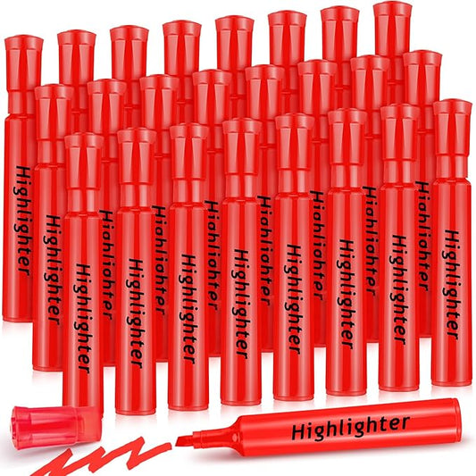 Qilery 24 Pack Tank Style Highlighters Chisel Tip Highlighters Bulk Colored Markers for Adult Coloring, Home Office Supplie(Red)
