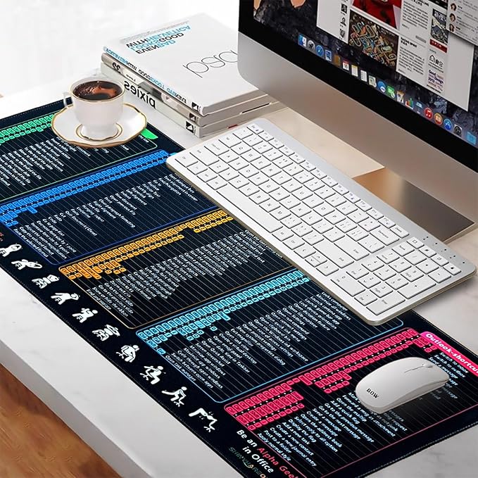 Windows/Excel/Word/PPT/Classic Outlook Cheat Sheet Desk Pad, MS Office Shortcuts Mouse pad, PC Desk Mousepad Mat,Non-Slip Stitched Edge, Employee Appreciation Gifts (27.4x11.8x0.12in)