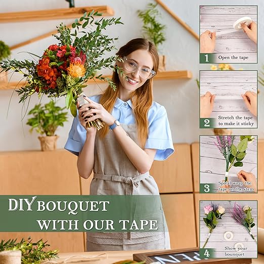 8 Rolls Floral Tape, 1/2" Wide Flower Tape, White Floral Tape for Fresh Flowers, Adhesive Florist Tape for Floral Crafts, Bouquet Floral Arranging Stem Wrapping, Wedding Bouquet, 30Yard