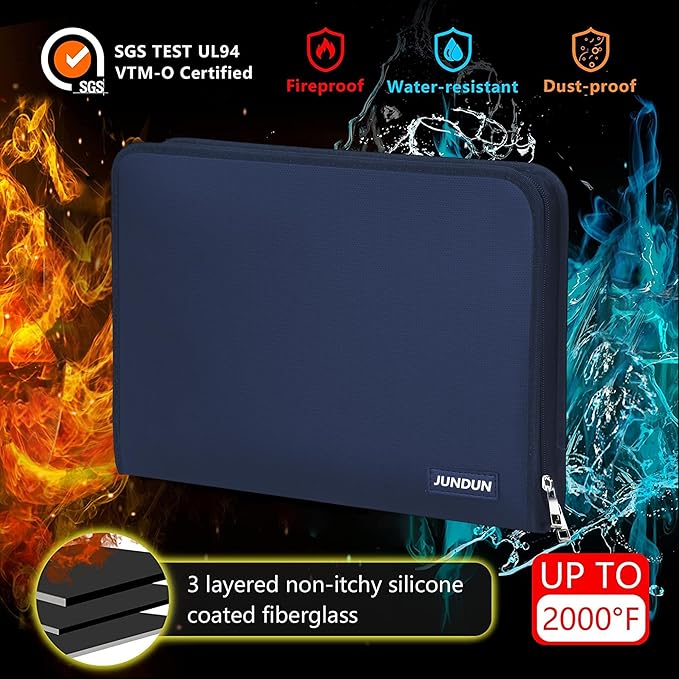 JUNDUN Accordion File Organizer - 12 Pocket Expanding File Folder with Zipper & Labels - Fireproof File Folder Organizer with Multi-Pockets,Document Organizer for Letter A4 Files and More (Blue)