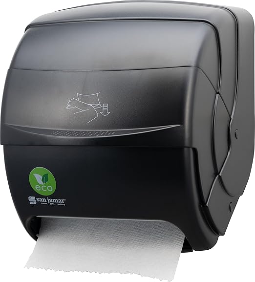 San Jamar Ecologic Integra Recycled Plastic Level Paper Towel Dispenser, Universal Roll Capacity, Wall Mounted Dispenser with Zero Waste for Home and Business Universal, Black