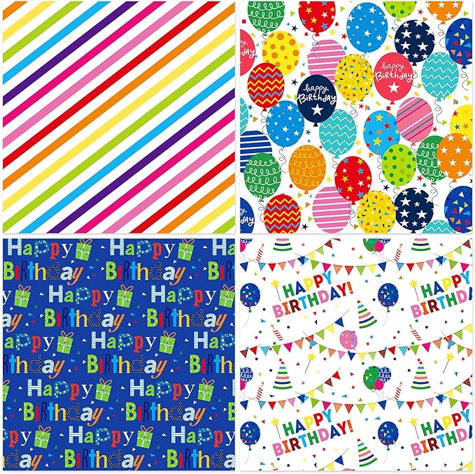 24 Sheets Happy Birthday Scrapbook Paper Pad,160gsm Textured Double-Sided Pattern Planner Junk Journal Craft Paper,Card Making Supplies,30×30cm