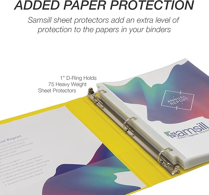 Samsill Durable 1 inch 3 Ring Binder, Made in USA, D Ring Binder, FSC 100% Recycled Chipboard, Yellow, 4 Pack