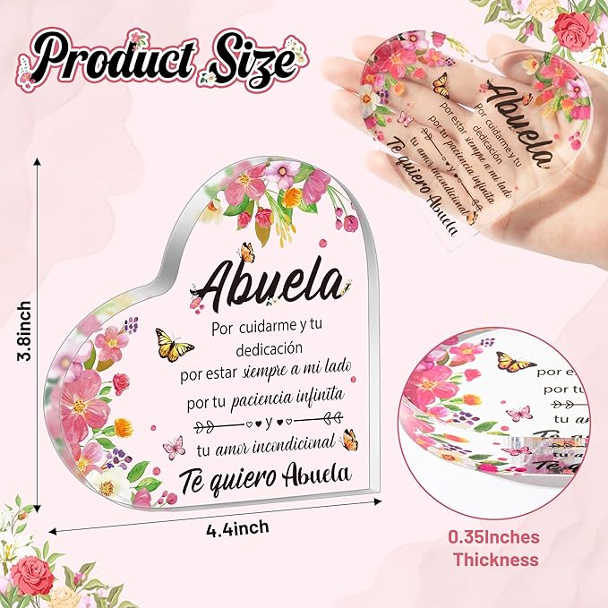 Yopyame Acrylic Gifts for Grandma - Spanish Heart Acrylic Plaque for Grandma from Granddaughter Grandson - Birthday, Christmas, Thanksgiving Sign