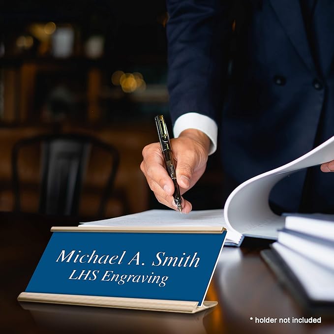 Engraved Name Plates for Door Sign Personalized Blue Plastic Plaque with White Letters - Made in USA 2x6 B9