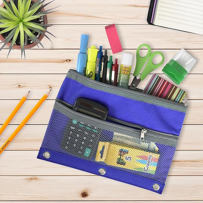 Pencil Case Pouch Bulk 100 Pack of School, Classroom, Teacher, Office Supplies | Pencil Bag Pouch for 3 Ring Binder with Mesh Pocket Window and Zipper | Binder Pencil Pouches for School, Office Budget