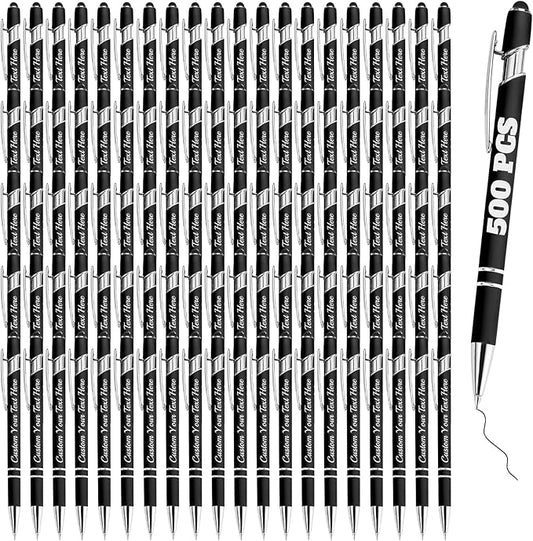 Personalized Pens Bulk 500 with Name Custom Engraving Ballpoint Pens with Stylus Tip Customized Smooth Writing Pens Personalized Gifts for Anniversary Birthday or Graduation(Black,Black Ink)