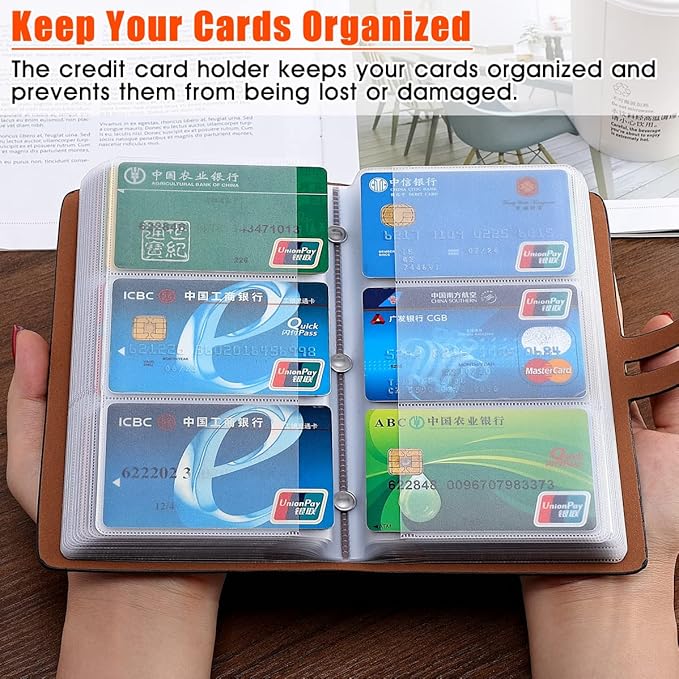RFID Credit Card Holder, Leather Business Card Organizer with 96 Card Slots, Credit Card Protector for Managing Your Different Cards and Important Documents to Prevent Loss or Damage (Black)