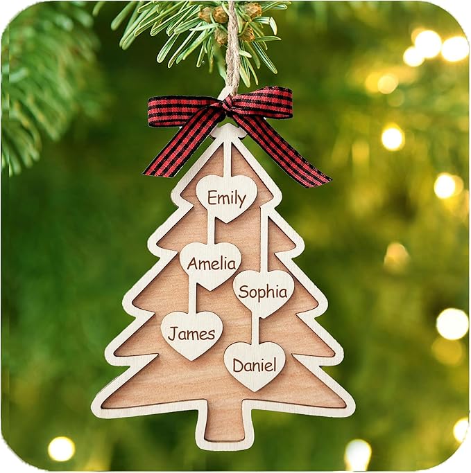 Personalized Christmas Ornaments with Name,Wooden Christmas Tree Ornaments 2025 with Custom Family Name for Kids Adults,Xmas Ornaments for Christmas Tree Gifts (03-Christmas Tree Ornaments)