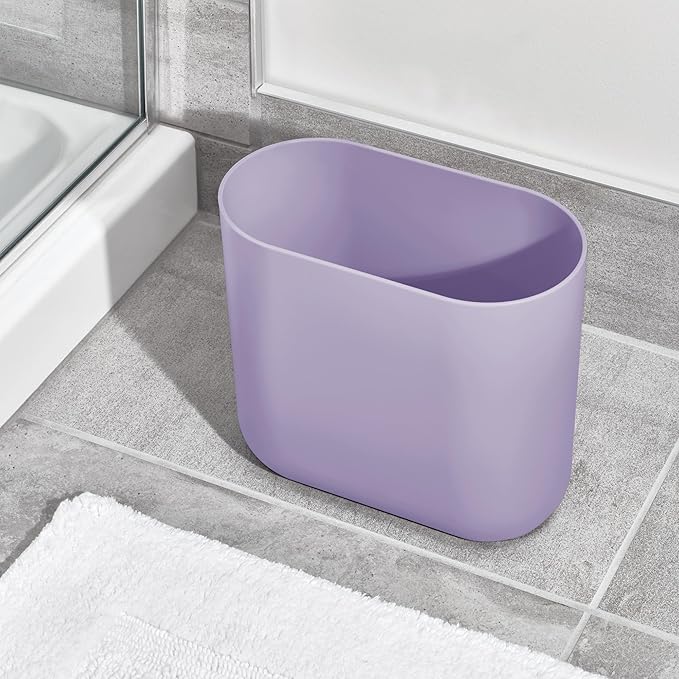 iDesign Small Oval Plastic Trash Ideal for Bathroom, Bedroom, or Office-Wisteria Purple Waste Can