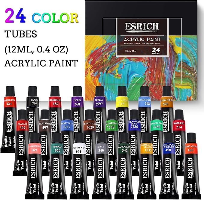 ESRICH Acrylic Paint Set,46 Piece Professional Painting Supplies with Paint Brushes, Acrylic Paints, Easel, Canvases, Palette, Paint Knives, Brush Cup and Art Sponges for Hobbyists and Beginners