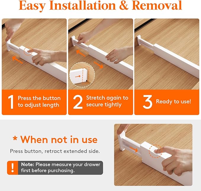 Lifewit 4 Pack Kitchen Drawer Dividers 2.36" High, 16"-22" Adjustable Drawer Organizer for Utensils/Clothes/Makeup, Plastic Expandable Separators in Dresser/Bedroom/Bathroom/Office Storage