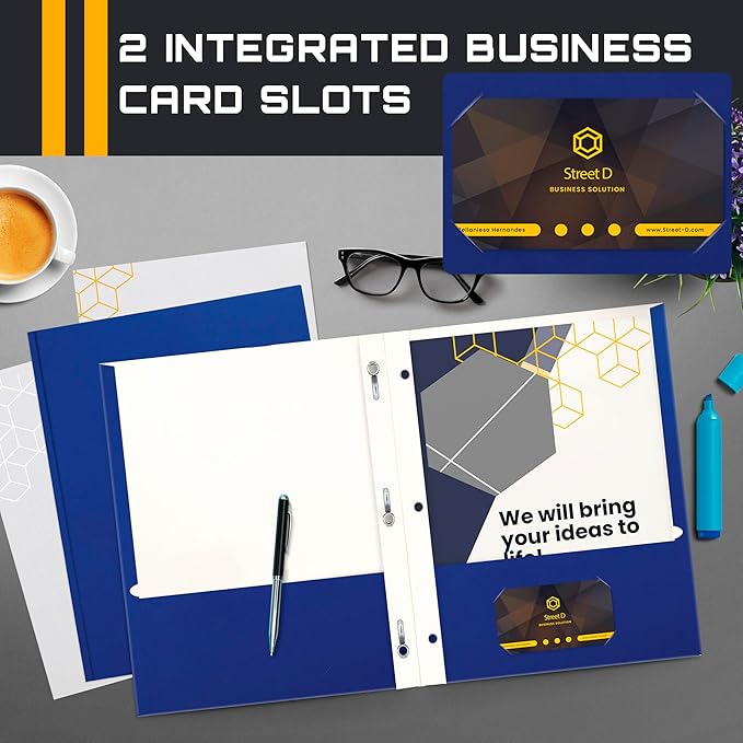 Better Office Products Blue Paper 2 Pocket Folders with Prongs, 50 Pack, Matte Texture, Letter Size Paper Folders, 50 Pack, with 3 Metal Prong Fastener Clips, Blue