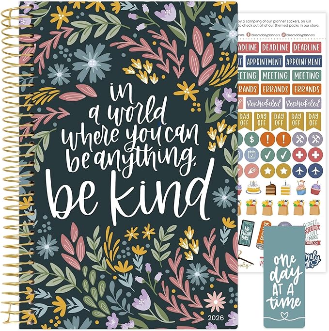 bloom daily planners 2026 Planner (January - December) Calendar Year Organizer - 5.5” x 8.25” - Weekly & Monthly Agenda Book with Stickers & Bookmark - Be Kind