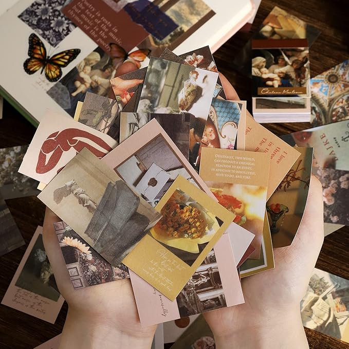 6 Sets 300 Pcs Washi Stickers Set Vintage Aesthetic Sticker Book for Journaling, DIY Decorative Paper Sticker Decals for Bullet Journal Art Scrapbooking Diary Card Craft Gift Album Notebook Stationery