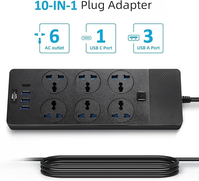 Australia Travel Adapter, Jumpso Australian Power Strip with 6 Universal Outlets 4 USB Charging Ports (1 USB C), Type I AU Plug Adapter for US to New Zealand China Argentina Fiji