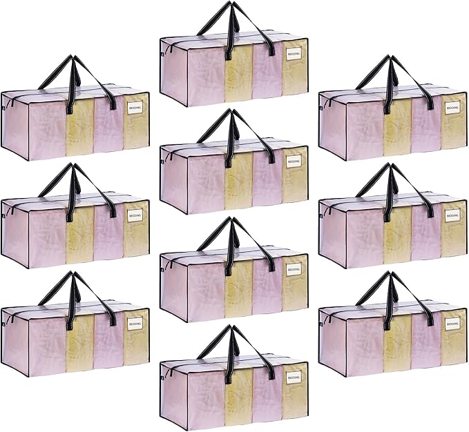 VENO 10 Pack Moving Bags Extra Large Storage Bags for College Move-In, Heavy-Duty Storage Totes, Packing Boxes, and Wardrobe Moving Supplies - Durable Laundry Bags for Clothes (Clear, 10 Pack)