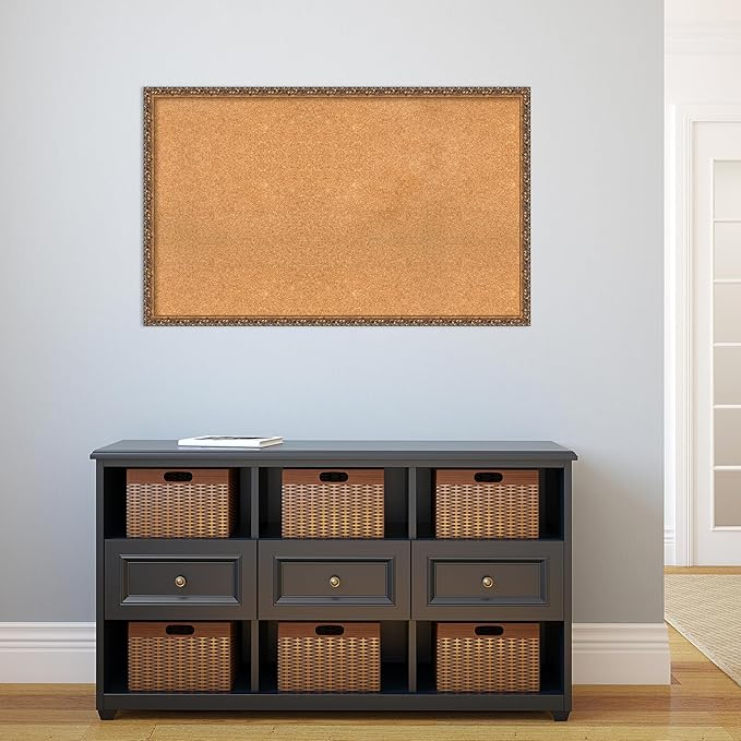 Amanti Art Natural Cork Board for Wall, 26x42 Vision Board with Bronze Frame, Large Corkboard Office Decor for Home Organization, Traditional Corkboard Pinboard to Display Items for Home Organization