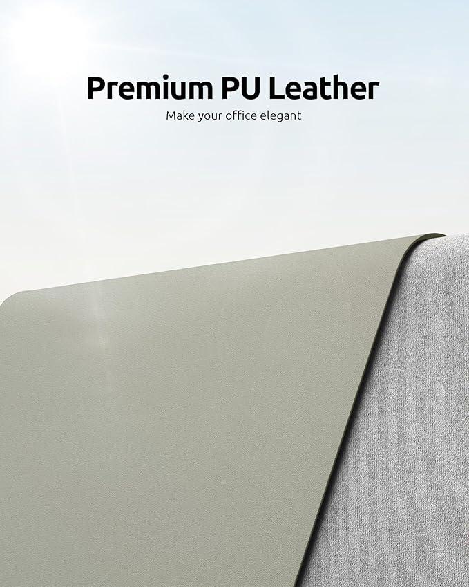 YSAGi Leather Desk Protector, Office Mat, Large Mouse Mat, Non-Slip PU Leather Blotter, Laptop Pad, Waterproof Writing Pad for Office and Home (Sage Green, 35.4" x 17")